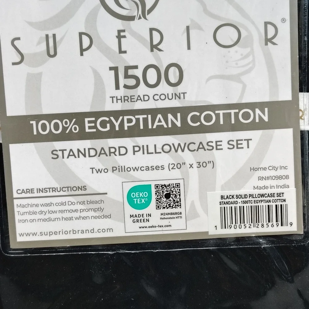 SUPERIOR 100% Egyptian Cotton 1500 Thread Count Standard Pillowcase Black 2 Pack